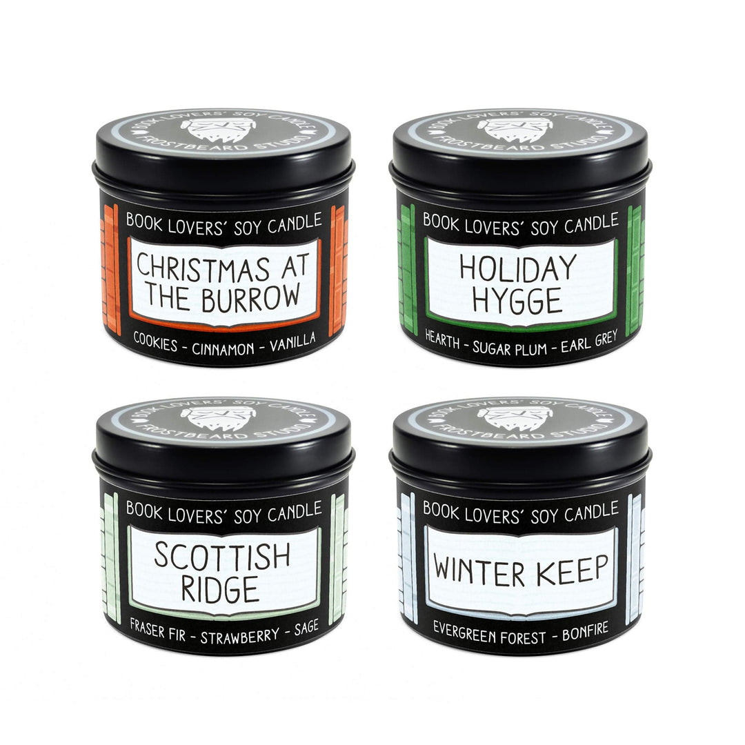 Holiday Seasonal Pack  -  4 oz Tin  -  Book Lovers' Soy Candle  -  Frostbeard Studio