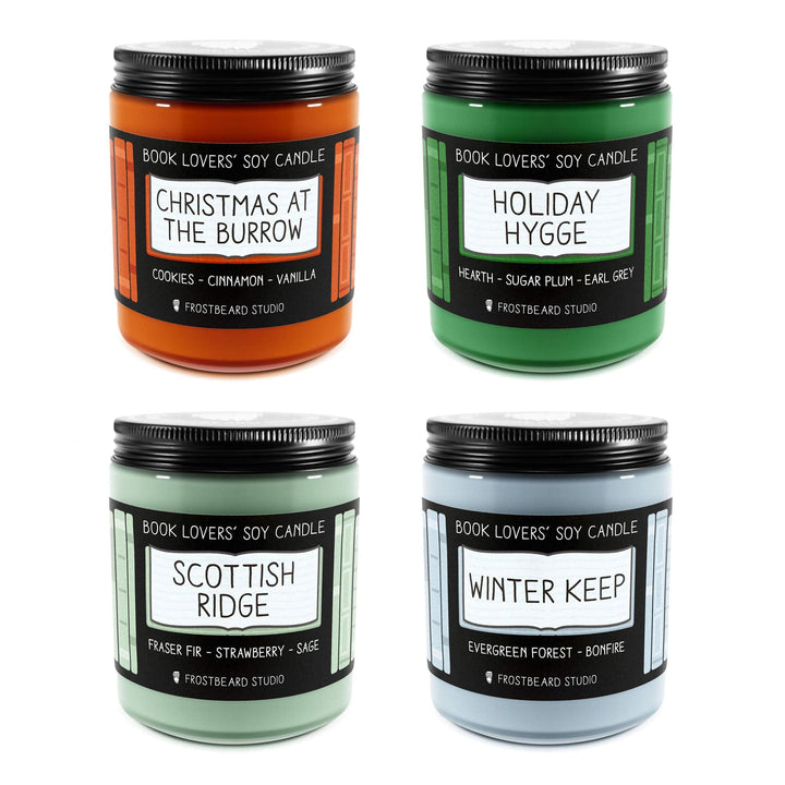 Holiday Seasonal Pack  -  8 oz Jar  -  Book Lovers' Soy Candle  -  Frostbeard Studio