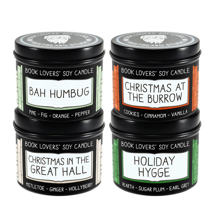 Holiday Seasonal Pack  -  4 oz Tin  -  Book Lovers' Soy Candle  -  Frostbeard Studio